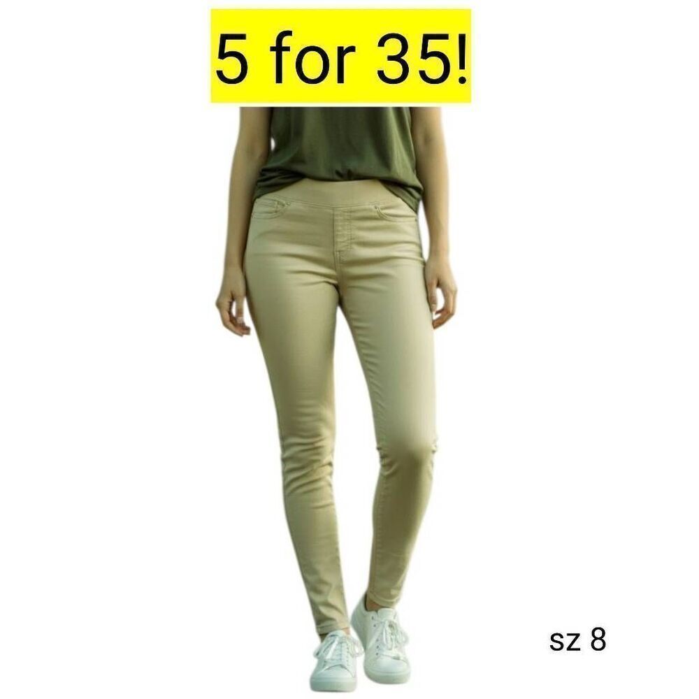 Jeans Light Army Green Khaki Pull On Stretch Jegging Straight Leg Jeans SALE!